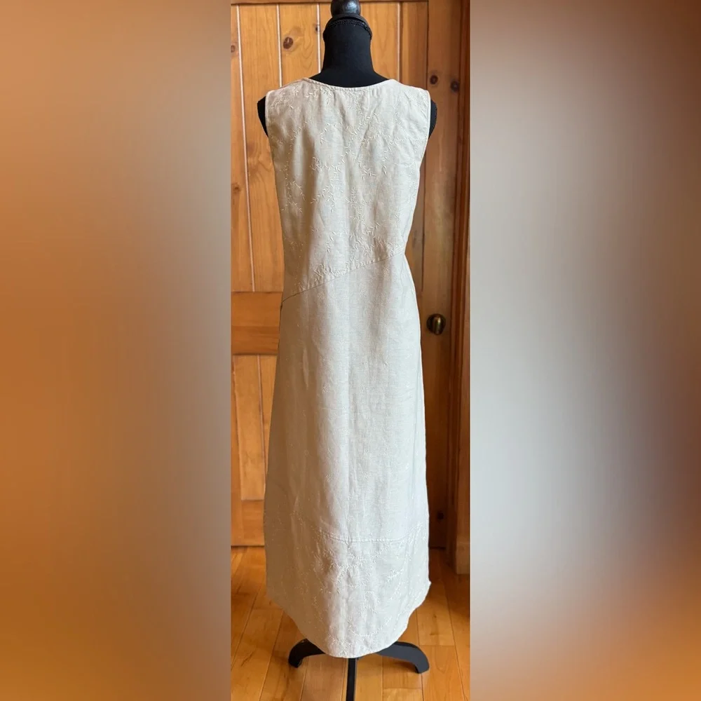 Linen Blend Sleeveless Embroidered Eyelet Maxi Dress (S) - Picture 4 of 16